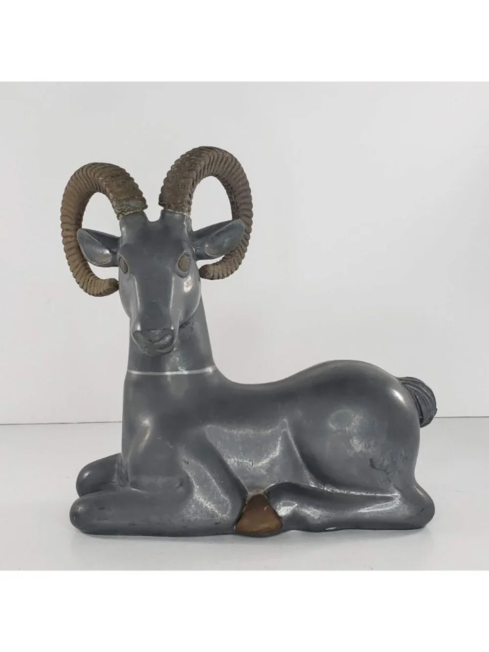 Art Deco Pewter Brass Ram Antelope Ibex Bookend Pair Vintage 1930s